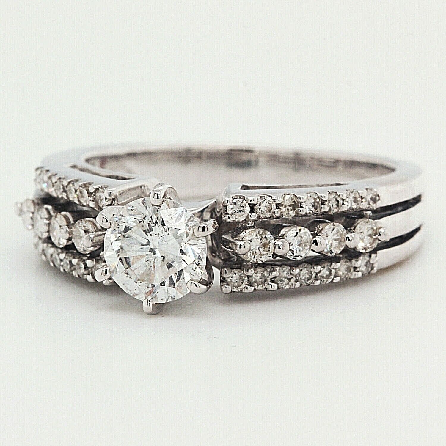 Round Engagement Ring With Accents Clarity Enhanced 1.25 TCW 14k White Gold